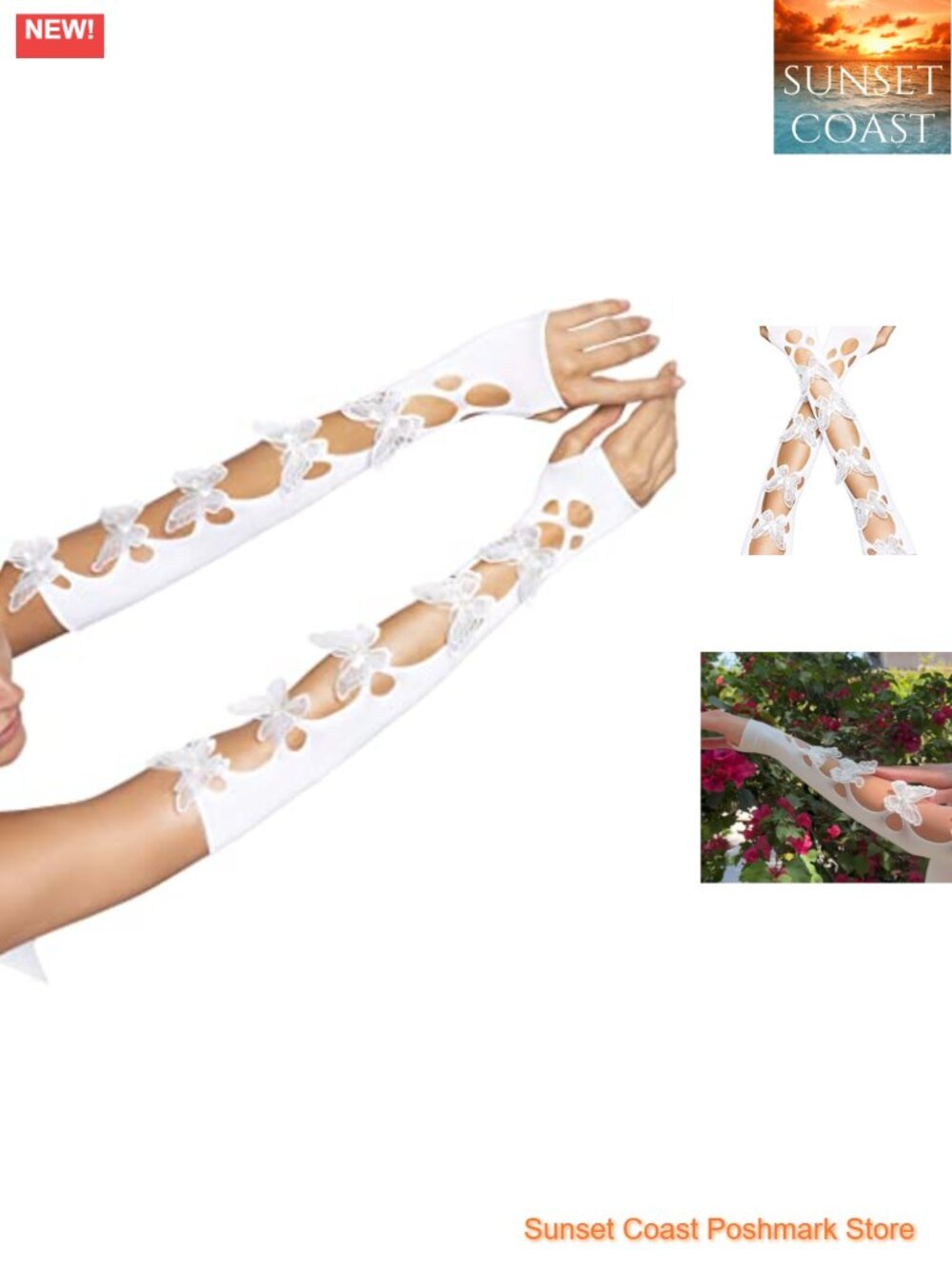 Opaque Net Cut-out Butterfly Applique Arm Warmers